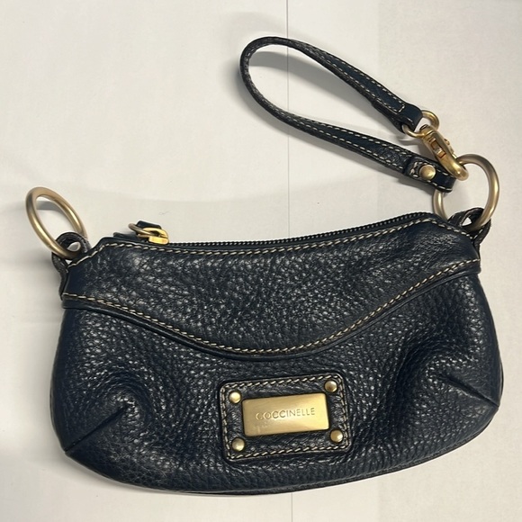 Coccinelle Navy Blue Pebbled Leather Zip Wristlet Mini Pochette Pouch Bag - Picture 4 of 5